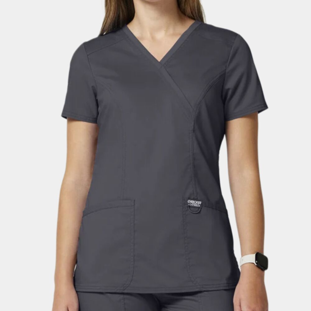 Women's Shaped 3-Pocket Mock Wrap Scrub Top Thumbnail